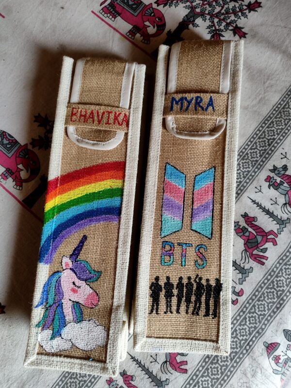 Hand Painted Jute Bottle Bags - Image 3