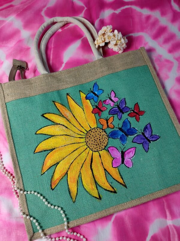 Hand Painted Jute and Canvas Bags - Image 2
