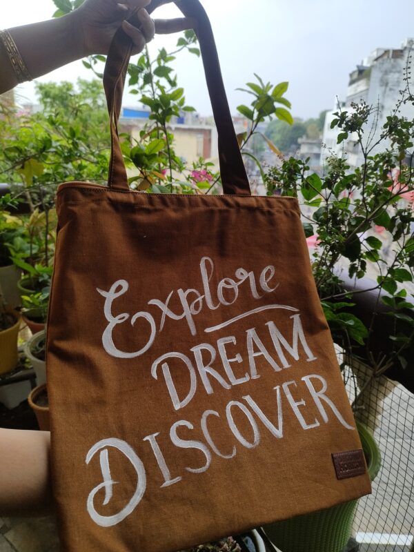 Hand Painted Brown Tote Bag