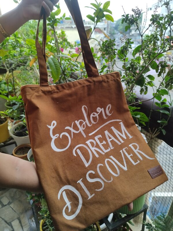 Hand Painted Brown Tote Bag - Image 3