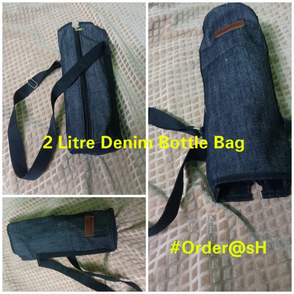 Denim Bottle Bag with Side Zip - Image 3