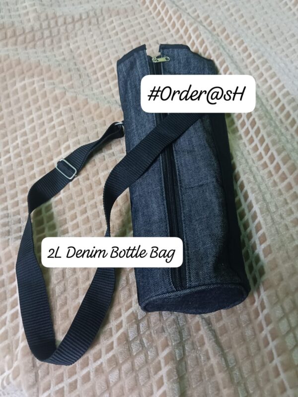 Denim Bottle Bag with Side Zip