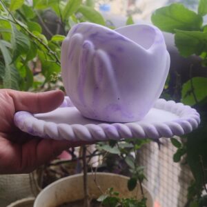 Marble Bloom Concrete Planter & Trinket Tray Set