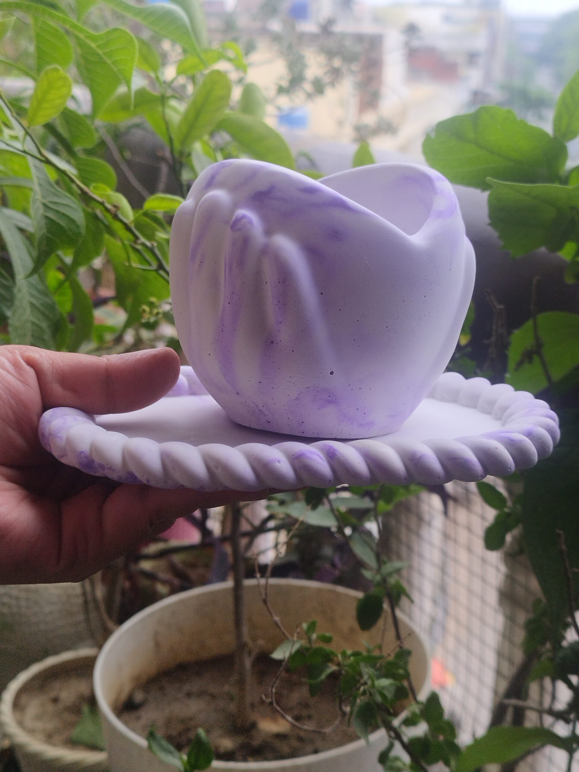 Marble Bloom Concrete Planter & Trinket Tray Set