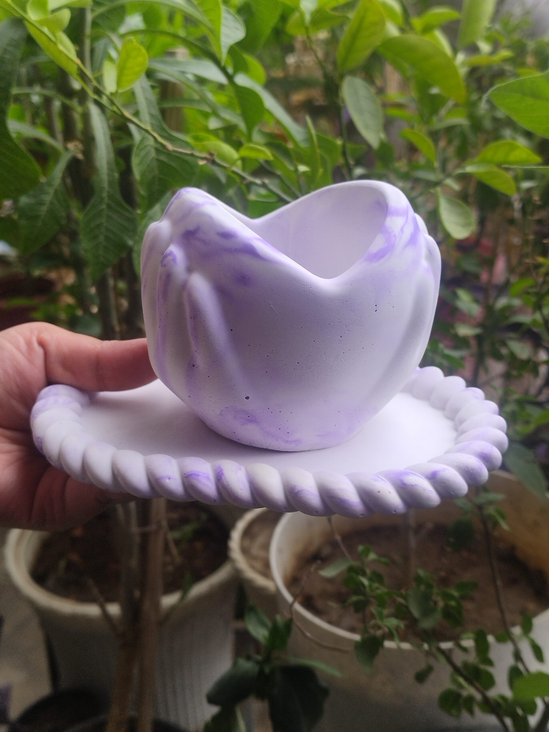 Marble Bloom Concrete Planter & Trinket Tray Set - Image 4